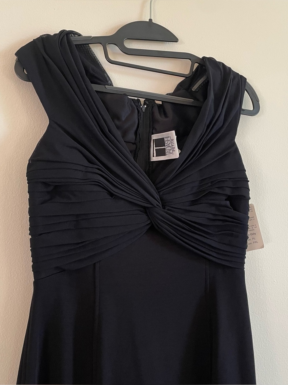 Vtg Tadashi Shoji petite large 90s cocktail dress sleeveless midi mesh twist PL